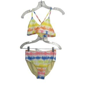 Nordstrom Tie Dye 2 Piece Swimsuit Reversible Girls Size 16 Yellow New